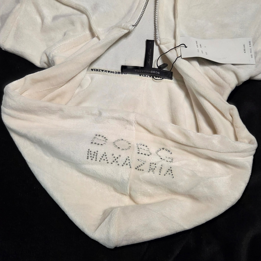 BCBGMaxAzria Ivory Rhinestone Logo Zip Hoodie - Picture 4 of 6